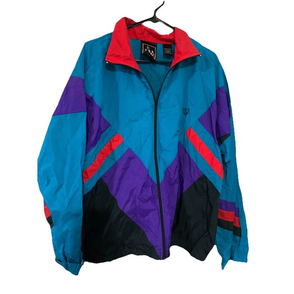 Vintage 90s USA Olympics Unisex L JCPenny ColorBlock Windbreaker Jacket Large - Picture 2 of 6